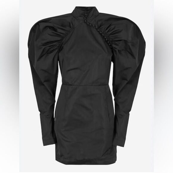 ROTATE Birger Christensen Kim Black Puff Sleeve Mini Dress Buttons sz M - Picture 3 of 15